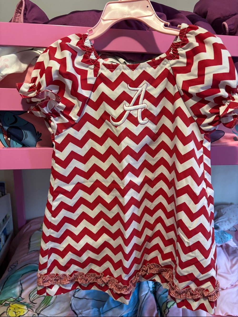 Red Chevron Kids Dress with White Monogram